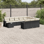 vidaXL Set Divani da Giardino 11 pz con Cuscini in Polyrattan Nero