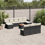 vidaXL Set Divani da Giardino 11 pz con Cuscini in Polyrattan Nero