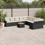 vidaXL Set Divani da Giardino 11 pz con Cuscini in Polyrattan Nero