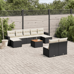 vidaXL Set Divani da Giardino 10pz con Cuscini in Polyrattan Nero