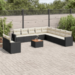 vidaXL Set Divani da Giardino 12 pz con Cuscini Nero in Polyrattan