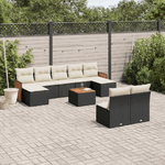 vidaXL Set Divani da Giardino 10pz con Cuscini in Polyrattan Nero