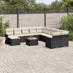 vidaXL Set Divani da Giardino 12 pz con Cuscini Nero in Polyrattan