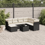 vidaXL Set Divani da Giardino con Cuscini 8 pz Nero in Polyrattan