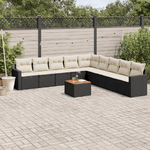 vidaXL Set Divani da Giardino 10pz con Cuscini in Polyrattan Nero