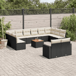 vidaXL Set Divani da Giardino 13pz con Cuscini Nero in Polyrattan