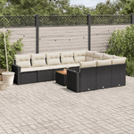 vidaXL Set Divani da Giardino 11 pz con Cuscini in Polyrattan Nero