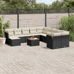 vidaXL Set Divani da Giardino 12 pz con Cuscini Nero in Polyrattan