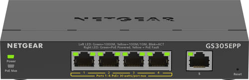 NETGEAR-5-Port-Gigabit-Ethernet-High-Power-PoE--Plus-Switch--GS305EPP--Gestito-L2-L3-Gigabit-Ethernet--10-100-1000--Supporto-Power-over-Ethernet--PoE--Nero