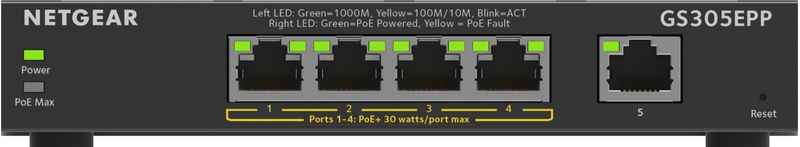NETGEAR-5-Port-Gigabit-Ethernet-High-Power-PoE--Plus-Switch--GS305EPP--Gestito-L2-L3-Gigabit-Ethernet--10-100-1000--Supporto-Power-over-Ethernet--PoE--Nero