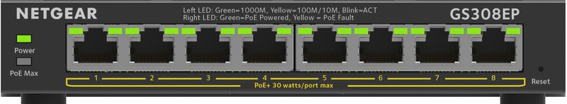 NETGEAR-8-Port-Gigabit-Ethernet-PoE--Plus-Switch--GS308EP--Gestito-L2-L3-Gigabit-Ethernet--10-100-1000--Supporto-Power-over-Ethernet--PoE--Nero