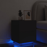 Comodino con Luci LED Nero in Legno ingegnerizzato