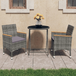 vidaXL Set Bistrot Giardino 3 pz Polyrattan e Vetro Temperato Grigio