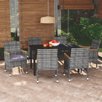 vidaXL Set da Pranzo per Giardino 7 pz con Cuscini Polyrattan Grigio