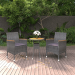 vidaXL Set da Pranzo per Giardino 3 pz in Polyrattan Grigio