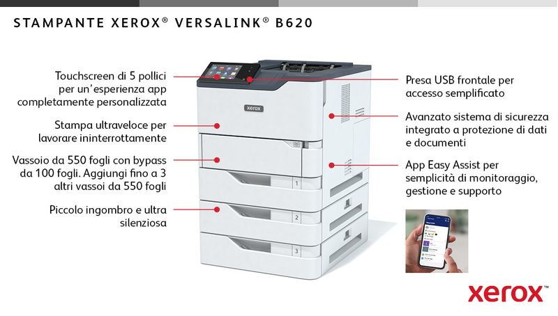 Xerox-VersaLink-B620-A4-61-ppm-Stampante-fronte-retro-PS3-PCL5e-6-2-vassoi-650-fogli