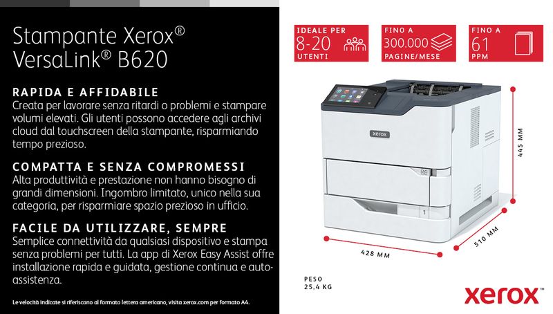 Xerox-VersaLink-B620-A4-61-ppm-Stampante-fronte-retro-PS3-PCL5e-6-2-vassoi-650-fogli