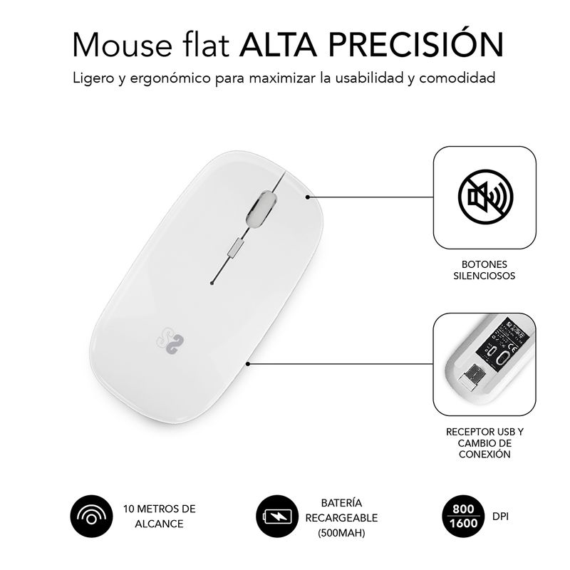 Subblim-Dual-Flat-Mouse---Doppia-Connessione---Clic-Silenzioso---Batteria-Ricaricabile---Rotella-in-Silicone---Precision