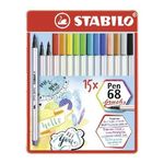 STABILO Pen 68 brush marcatore Multicolore 15 pz