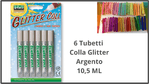 Set-6-pezzi-colla-glitterata-argento-da-105-ml-per-natale-scuola-glitter-con-brillantini-lebez-lavoretti--bambini-creare