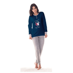 Trade Shop Traesio-pigiama Da Donna Ragazza In Cotone Maglia Blu Scuro E Pantalone Lungo Grigio -    L