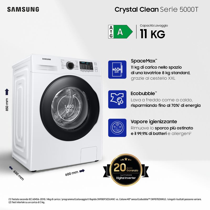 Samsung-WW11BGA046AT-Lavatrice-Caricamento-Frontale-Ecobubble-Vapore-Igienizzante-Classe-Energetica-A-Capacita--di-carico-11Kg-Centrifuga-1400-Giri-l-Motore-Digital-Inverter-Space-Max