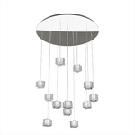 Sospensione Contemporanea Rubik Metallo Cromo Diffusore Cristallo 12 Luci G9