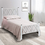 Qualydorm  Letto in Ferro Battuto Moderno Singolo PIRAMIDE - Made in Italy Vari colori da cm 80x190 Artigianale (Bianco)