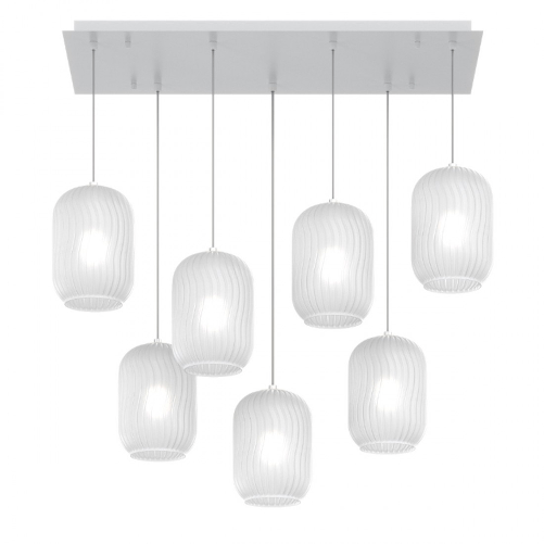 Sospensione Contemporanea Tender Metallo Bianco Vetro Bianco Fog 7 Luci E27