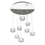 Sospensione Contemporanea Rubik Metallo Cromo Diffusore Cristallo 8 Luci G9