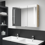 vidaXL Armadietto Bagno con Specchio e LED 89x14x62 cm Bianco e Rovere