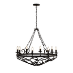 Lampadario Rustico-Country Cartwheel Iii Acciaio Nero 8 Luci E14