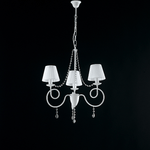 Lampadario Classico 3 Luci Ferro Bianco e Cristalli con Paralumi Serie Elegant