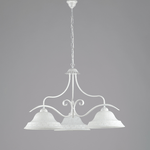 Lampadario Country Chic 3 Luci Ferro Battuto e Vetro Bianco e Argento Serie Atene