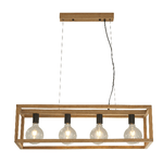 Lampadario Industrial-Nordico Square Legno Marrone Nero 4 Luci E27