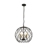 Lampadario Industrial-Nordico Finezza Acciaio Nero Oro 3 Luci E14