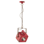 Ferroluce Lampadario Vintage Industrial Ferro E Ceramica Rosso 1 Luce E27