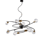 Sospensione Industrial 8 Luci Vortex Ferro Nero E Ottone Brunito