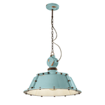 Ferroluce Lampadario Industrial Ferro E Ceramica Vintage Azzurro 1 Luce E27 52Cm