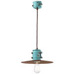 Ferroluce Lampadario Vintage Urban Ferro E Ceramica Azzurro 1 Luce E27 40Cm