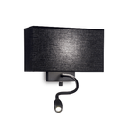 Applique Moderna Hotel Metallo Nero 2 Luci E27+Led 1,5W