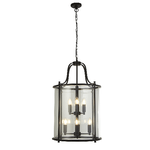 Lampadario Industrial Lantern Acciaio Nero Vetro Trasparente 8 Luci E14