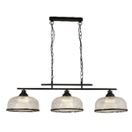 Lampadario Rustico-Country Highworth Acciaio Bianco Vetro Nero 3 Luci E27