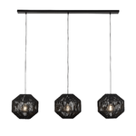 Lampadario Contemporaneo Vimini Acciaio Nero Tessuto 3 Luci E27