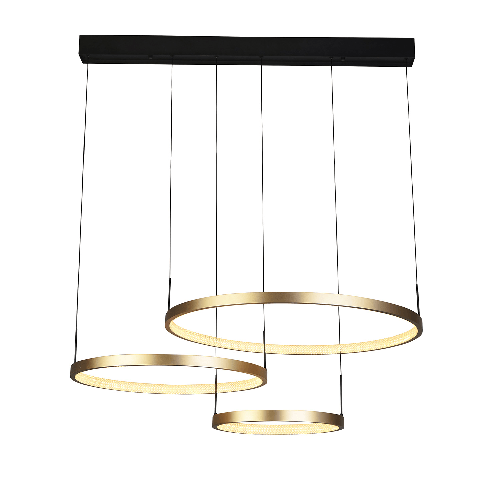 Lampadario Adornare Acciaio Nero Policarbonato Oro 3 Luci Led 107,5W 2700K