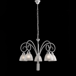 Be Light Lampadario 5 Luci Ferro Batturo Bianco Shabby e Vetro Bianco Serie Aurelio