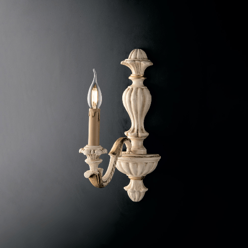 Applique Shabby Chic Leonardo Legno Avorio Oro 1 Luce E14