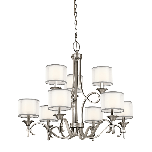 Lampadario Contemporaneo Lacey Acciaio Peltro Antico Tessuto 9 Luci E14