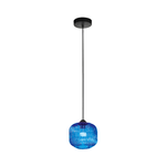 Be Light Sospensione Ovale Alta Moderna Plisse Azzurra 1 Luce E27 In Vetro Rigato