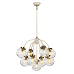 Lampadario Contemporaneo Cosmos Acciaio Crema Vetro Ottone 9 Luci E14